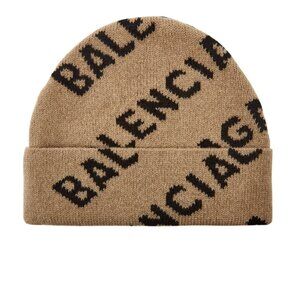Balenciaga reversible beige and black logo unisex beanie black hat NWT